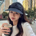 サンバイザー レディース 帽子 夏 日焼け防止 普段使い アイテム 外出 大人 上品 エレガント デニム おしゃれ リボン 黒 紺