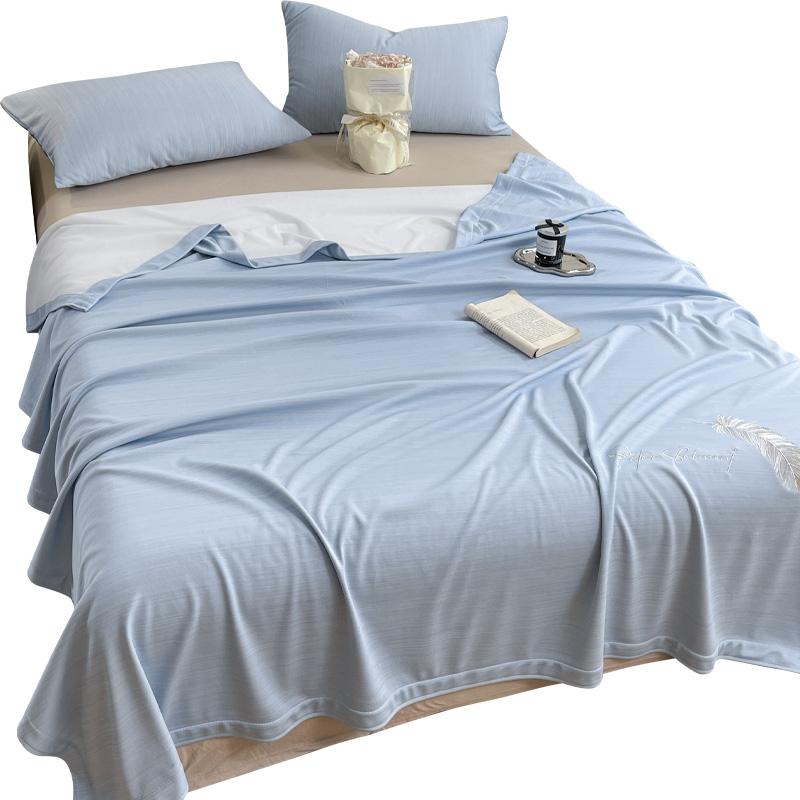 薄掛け布団 夏 涼しい 快適 涼しい ひんやり ブランケット タオルケット お昼寝 寝室 竹繊維 大きいサイズ 刺繡 ピンク 青 グレー シンプル