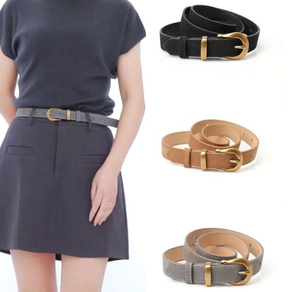 ベルト レディース おしゃれ レトロ メタル バックル アクセサリー 装飾 ズボン 黒 茶色 グレー PUレザー シンプル 幅: 23cm