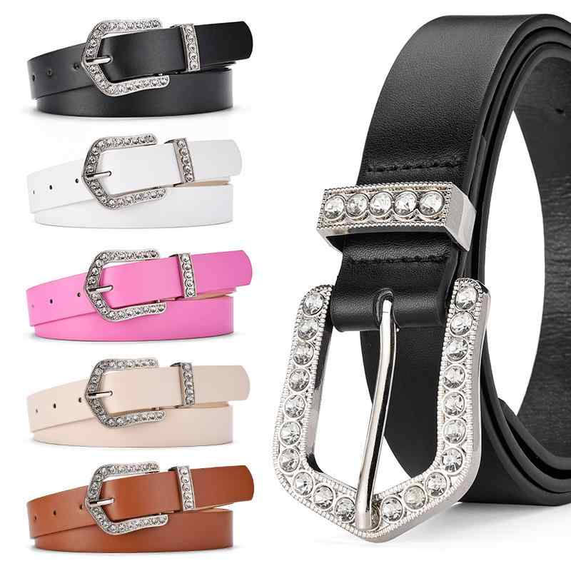 ベルト レディース おしゃれ 太め ラインストーン きらきら ピン バックル ジャケット 装飾 シンプル 学生 PUレザー やわらかい