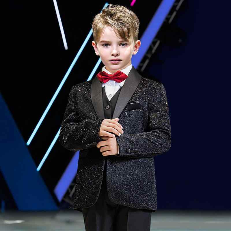 乐天商城 - スーツ 子供 男 おしゃれ 発表会 舞台 衣装 キッズ ファッション 黒 スパンコール キラキラ 派手 目立つ 個性的 ブリティッシュ ボーイ シャツ 蝶ネクタイ