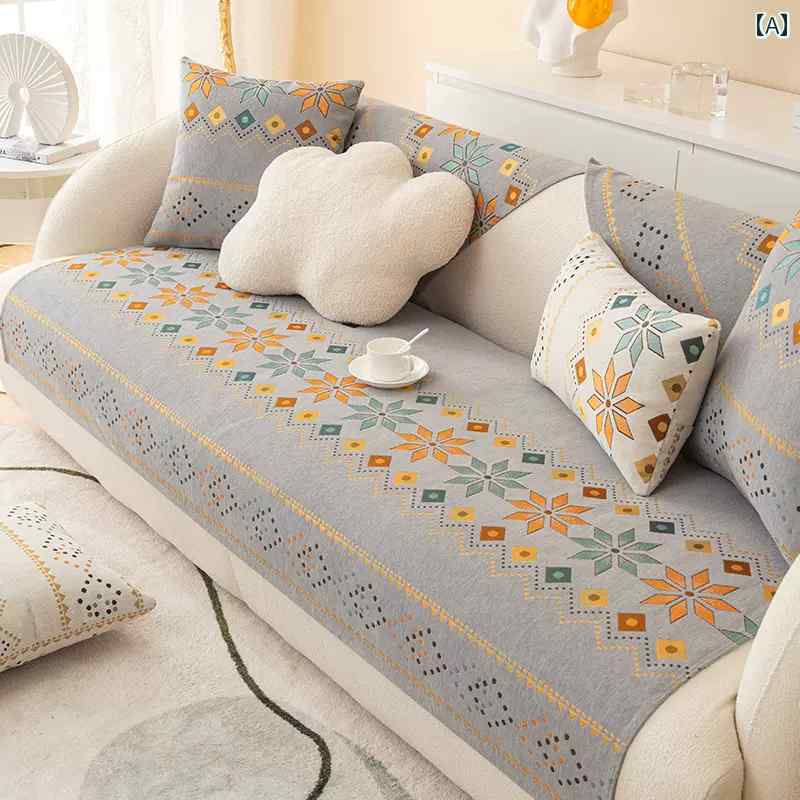 ソファーカバー かけるだけ 柄 布製 軽量 モダン シェニール 滑り止め オールシーズン 肌に優しい エスニック風 ボヘミアン インテリア リビング おしゃれ グレー オレンジ 緑