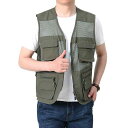 メッシュベスト メンズ ポケット ジップアップ 速乾 通気性 アウトドア レジャー 大きいサイズ ゆったり 夏 Vネック グレー ベージュ カーキ カジュアル