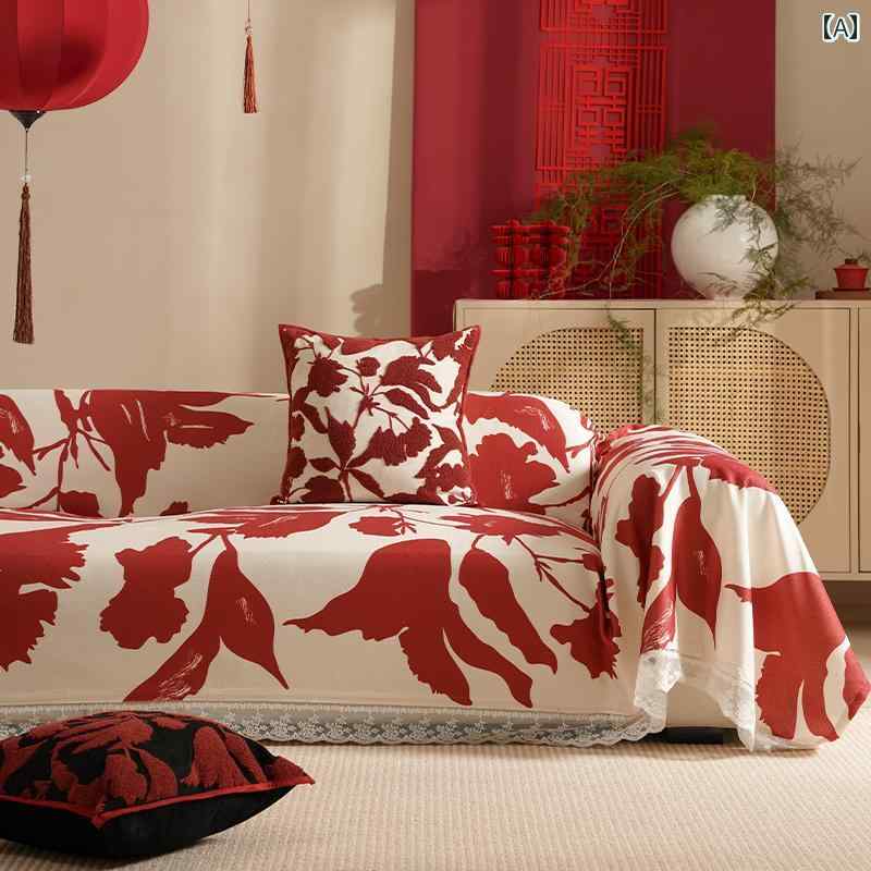 ソファーカバー かけるだけ 花柄 おしゃれ モダン インテリア 派手 個性的 インパクトのある 全体 覆う レッド レース 混紡 防水 キズ 汚れ 防止