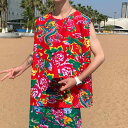 ノースリーブ メンズ 大きいサイズ 冷感 クール 夏 ビッグシルエット タンクトップ 薄手 中国風 ゆったり 花柄 ベスト 重ね着 普段使い レジャー 植物 花 赤 黒 青