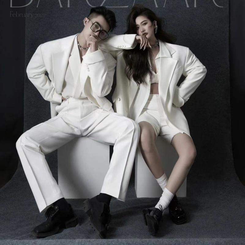 写真撮影 衣装 ウェディングフォト レディース メンズ カップル ジャケット パンツ スカート スタジオ 結婚式 記念 シンプル 無地 かっこいい お揃い
