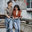 写真撮影 衣装 フォト レディース メンズ カップル シャツ パンツ デニム キャミソール スタジオ 記念 旅行 80年代 レトロ ノスタルジック カジュアル ...