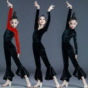 ラテン ダンス 衣装 キッズ タートル Vネック ヒョウ柄 黒 赤 ズボン 上下セット 2WAY 女の子 発表会 ステージ パフォーマンス セパレート レオター...
