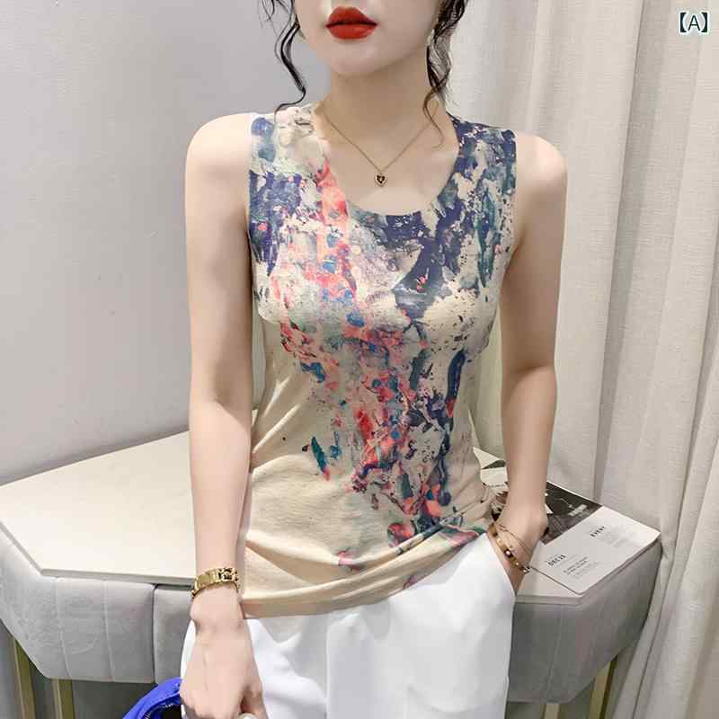 タンクトップ レディース おしゃれ 夏 ノースリーブ トップス カジュアル ラウンドネック レジャー 休日 普段使い 大きいサイズ プリント 花柄 木 蝶 黄色 緑 青