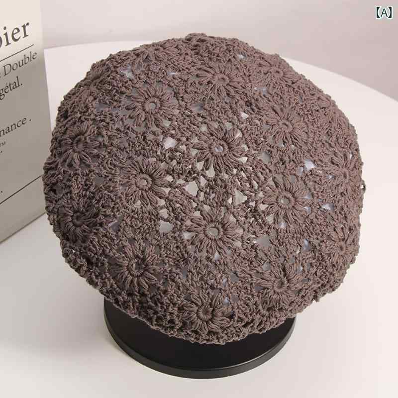 ベレー帽 レディース 春夏 薄手 通気性 綿 ニット レトロ カジュアル シンプル おしゃれ 小物 ショッピング 旅行 お出かけ グレー 黒