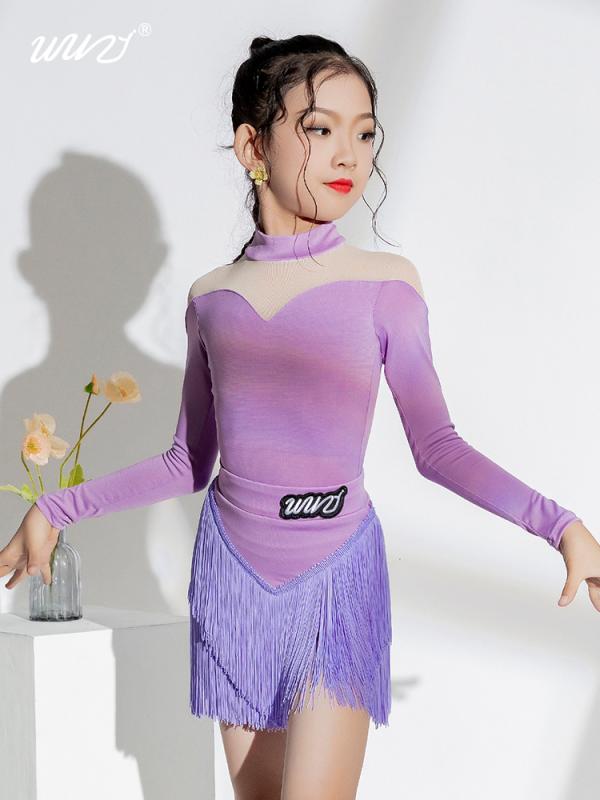 ラテン ダンス 衣装 ドレス セパレート トップス フリンジスカート 長袖 ハイネック 肌に優しい 柔らか..