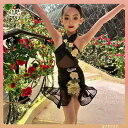 ラテン ダンス 衣装 春夏 子供 女の子 ホルターネック ノースリーブ ワンピース ミニ丈 花柄 レース コスチューム 競技着 練習服 ステージ発表 レッスンウェア エレガント おしゃれ
