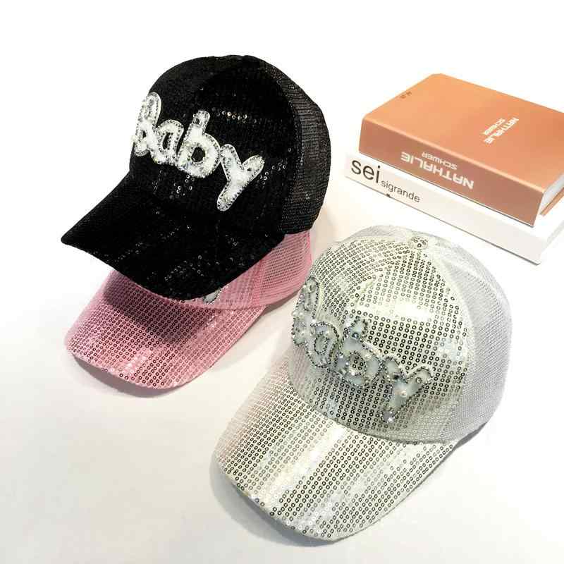 レディース キャップ メッシュ 夏 帽子 韓国 ダックビル 日焼け防止 スパンコール 子供用 調節可能 ユニセックス キラキラ 黒 ピンク 青 親子 ペア つば広