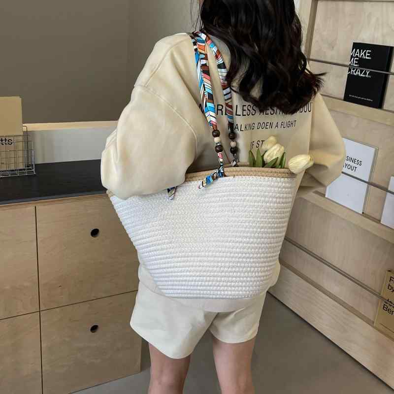 夏 バッグ レディース かご トート ショルダー ビーチ 休日 ショッピング 快適 耐久性 柔らかい ストロー 編み 大容量 立体 シンプル おしゃれ 小花 アイボリー カーキ