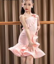 ラテン ダンス 衣装 キッズ パフォーマンス 演技 踊り 発表会 レオタード スカート セパレート セットアップ 花 フリル デザイン 大人っぽい ピンク ブラ...