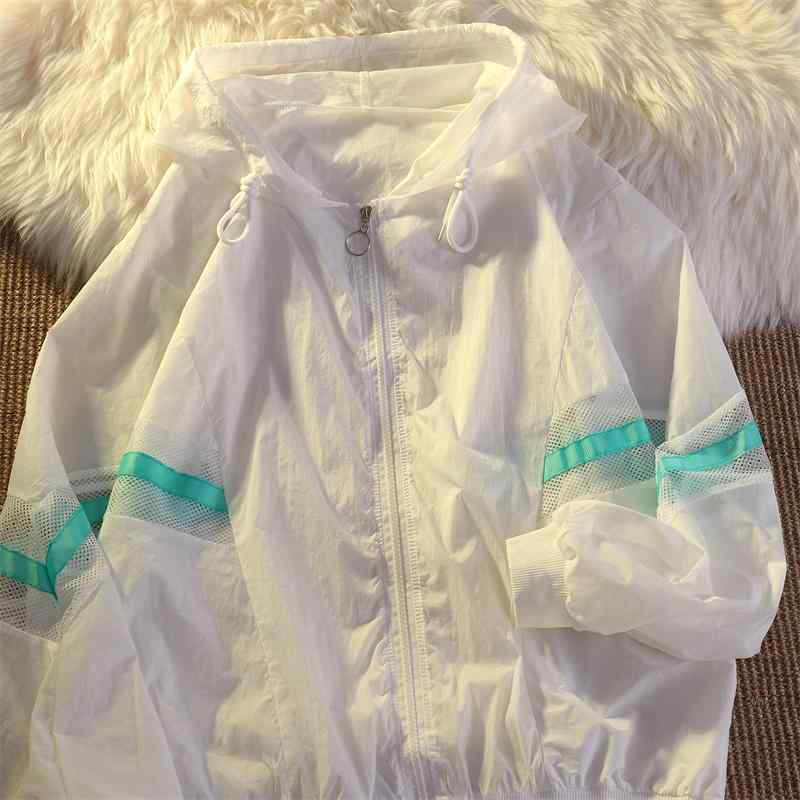 Rash Guards - パーカー 夏 レディース 薄手 日焼け防止 服 女性 ルーズ 通気性 カジュアル カーディガン 長袖 フード ジップアップ 黒 緑 青