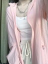 ラッシュガード パーカー レディース カーディガン 日焼け防止 服 女性 夏 ゆったり 薄手 接触冷感 通気性 長袖 カジュアル 普段使い フード ジップアップ 大きいサイズ 隠しポケット ピンク グレー 白(4)