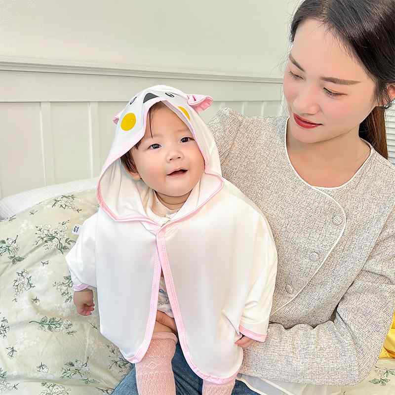 赤ちゃん ケープ 女の子 男の子 ベビー 夏 日焼け防止 マント ポンチョ スナップボタン 涼しい 快適 通気性 防風性 軽量 日よけ 紫外線対策 屋外 お出かけ かわいい 耳付き ピンク 青 黒