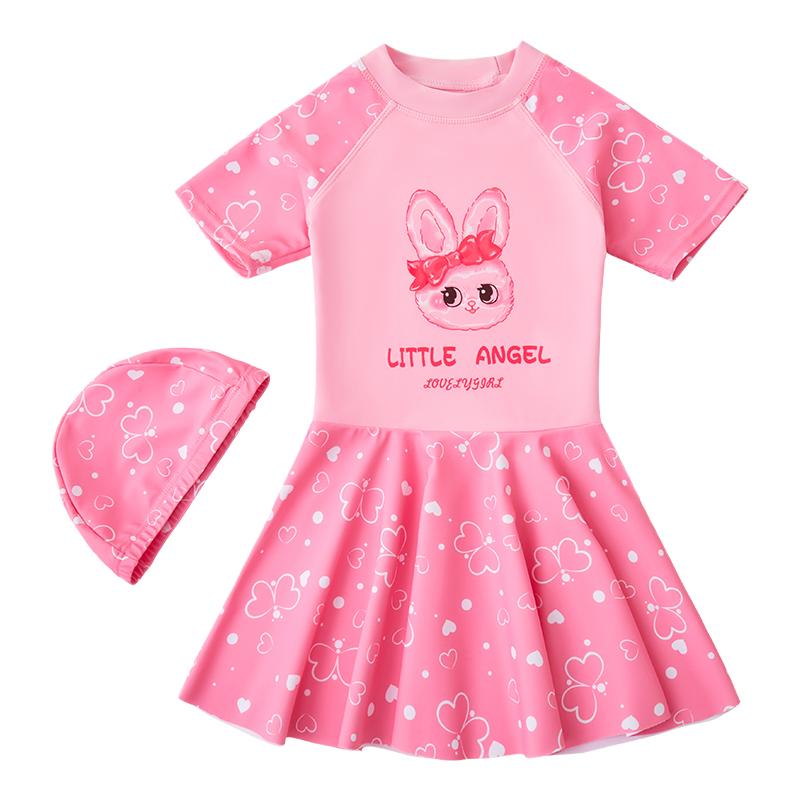 水着 ワンピース キッズ 女の子 半袖 ピンク かわいい 日焼け防止 体型カバー 大きいサイズ 速乾 うさ..