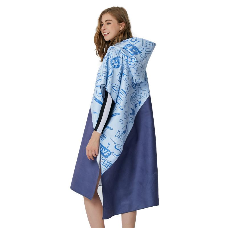 お着替えポンチョ 大人用 ユニセックス 日焼け防止 マイクロファイバー 吸水 速乾 ビーチ タオル バスローブ ケープ ボタン フード 海 プール レジャー シンプル ピンク 青 紫 ワニ サメ 英字