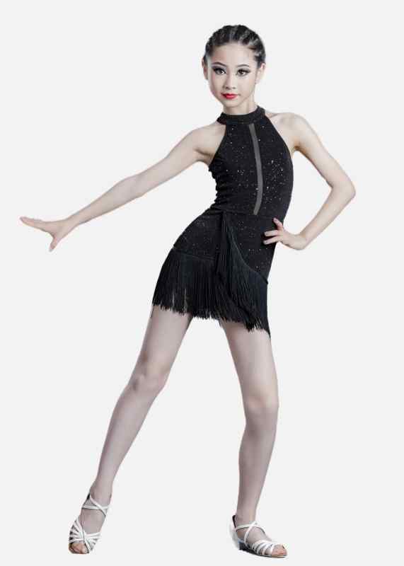 ラテン ダンス 衣装 子供 女の子 練習着 スカート 競技 パフォーマンス ホルターネック フリンジ シー..