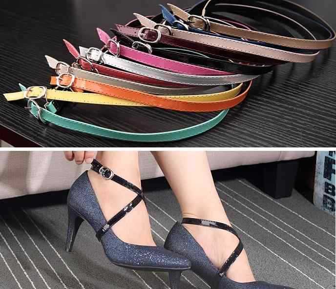 パンプス ストラップ 後付け ヒール フラットシューズ サンダル 脱落 ズレ 防止 アクセサリー 装飾 ベルト アクセント 光沢 シンプル エレガント 黒 茶 赤