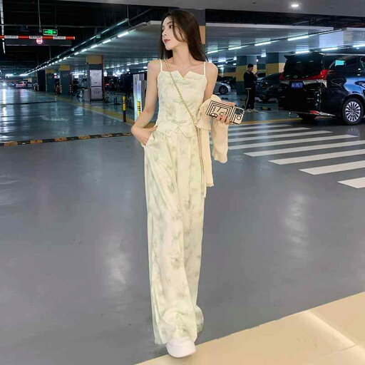 セットアップ レディース 夏 チャイナ風 キャミソール トップス プルオーバー ワイドレッグ ロングパンツ ニット カーディガン 長袖 緑 花柄 大人 上品 セットアップ レディース 夏 チャイナ風 キャミソール トップス プルオーバー ワイドレッグ ロングパンツ ニット カーディガン 長袖 緑 花柄 大人 上品