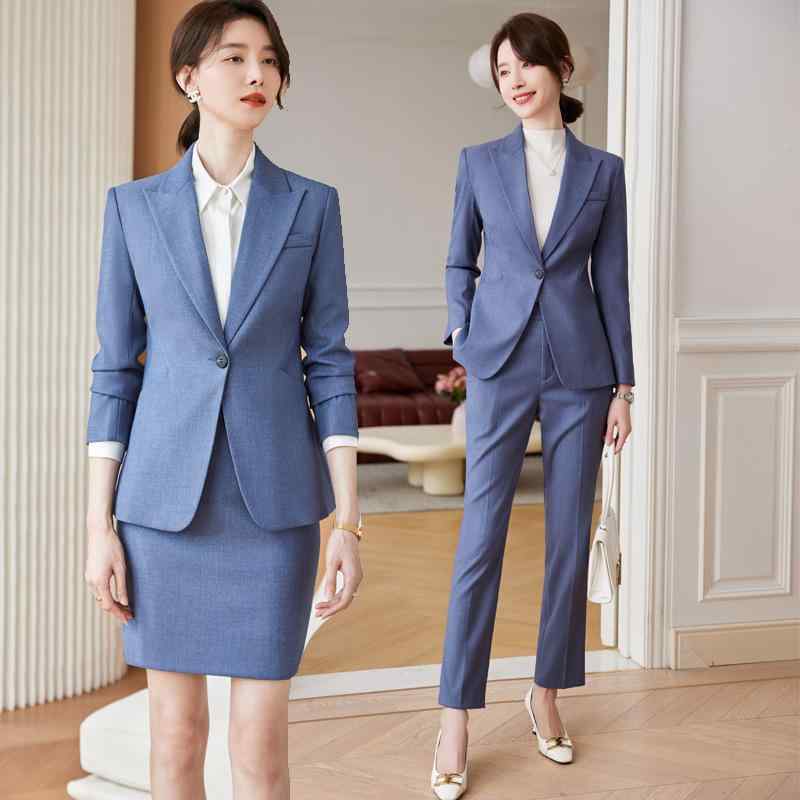 スーツ レディース 春秋 セットアップ ジャケット パンツ スカート テーラード 事務服 通勤 面接 フォーマル ビジネス リクルート 仕事着 高級感 上品 ポリエステル 長袖 ブルー グレー ピンク 大きいサイズ ストレッチ 無地