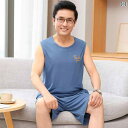 タンクトップ メンズ 薄手 夏 モーダル パジャマ 上下セット ノースリーブ ラウンドネック ショートパンツ 大きいサイズ シンプル 青 グレー 緑