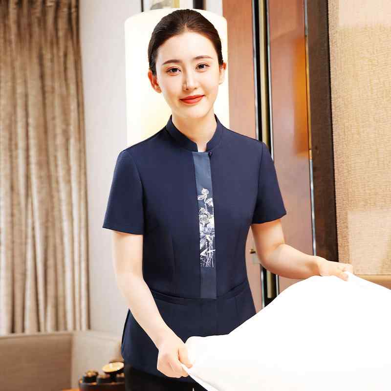 清掃 ユニフォーム 女性 チャイナ風 スタンドカラー ホテル レストラン 客室 おしゃれ 制服 作業