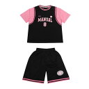 バスケ セットアップ キッズ ジュニア 夏 女の子 ユニフォーム 重ね着風 半袖 速乾性 ハーフパンツ パフォーマンス トレーニング スポーツ ウエア プリント...