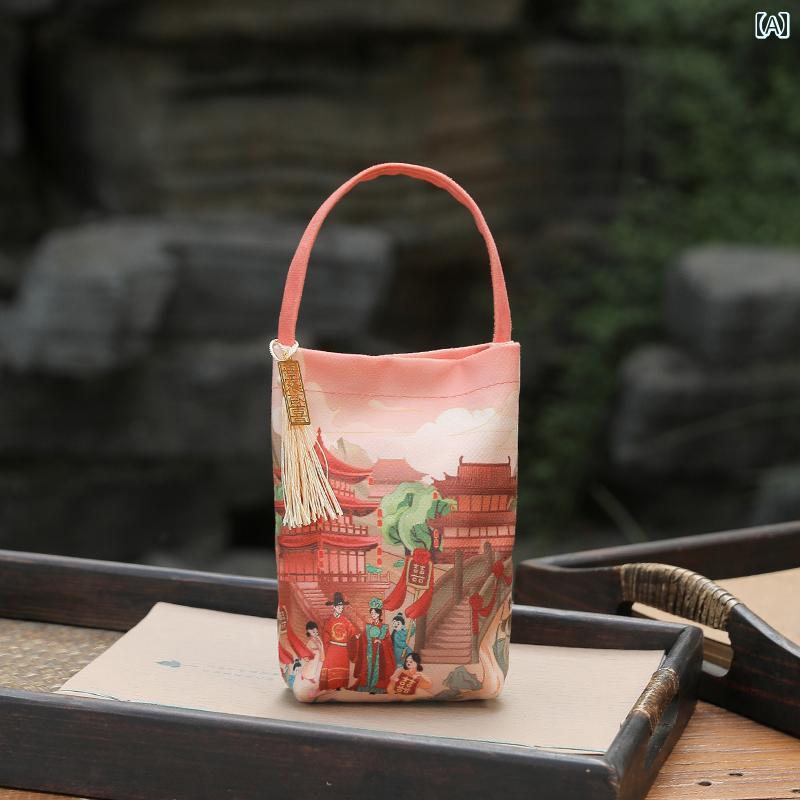 ギフトバッグ 手提げ 面ファスナー タッセル 双喜紋 チャーム 巾着袋 リボン パール チャイナ風 結婚式..