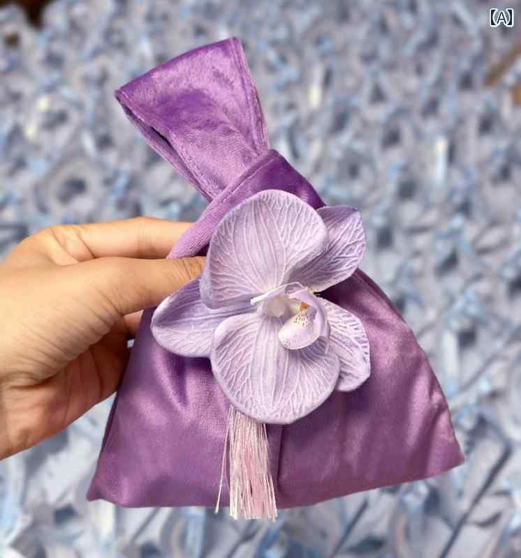 ギフトバッグ 手提げ チャイナ風 タッセル パール 立体 胡蝶蘭 小さめ 結婚式 キャンディボックス お土..