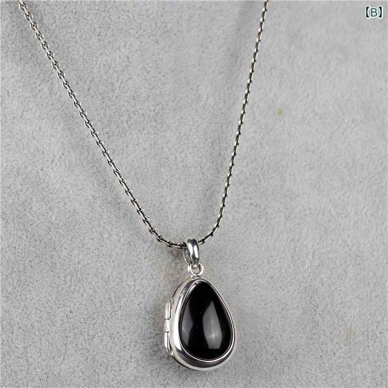 ネックレス おしゃれ レディース 女性 ペンダント ロング 925 シルバー 象嵌 黒 瑪瑙 伝統 工芸 レトロ 銀 ガウボックス 小さめ シンプル