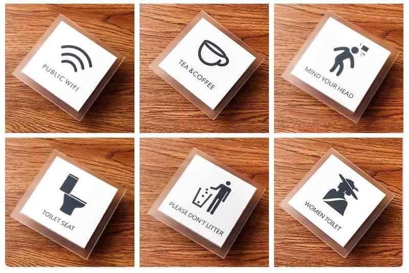 サインプレート ルーム アクリル 裏面 粘着 貼り付け ピクトグラム ドア 壁 オフィス 商業施設 ホテル トイレ 更衣室 警告 指示 案内 表示 シンプル 黒 英字