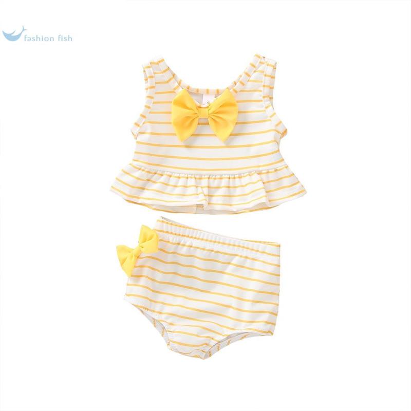水着 セパレート キッズ 女の子 かわいい ボーダー リボン 水玉 花柄 ピンク 黄色 タンクトップ パンツ..