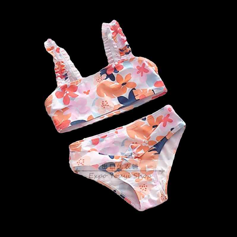 水着 セパレート キッズ 女の子 かわいい 花柄 プリント 伸縮性 フリル パンツ プール 海 水遊び 幼稚園 保育園 上下セット 裏地 温泉