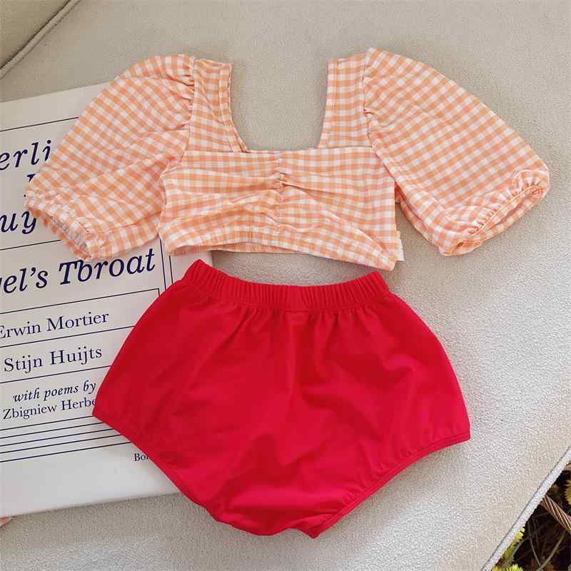 水着 セパレート キッズ 女の子 かわいい ピンク 紫 水玉 帽子 ゴーグル 収納袋 プール 海 韓国 上下セ..