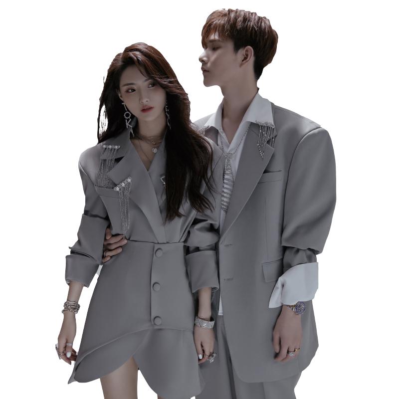 男女 ペア セットアップ 衣装 韓国 写真 ウェディング スタジオ カップル スーツ ストリート ヒップホップ アート レディース メンズ 結婚式 ジャケット ...