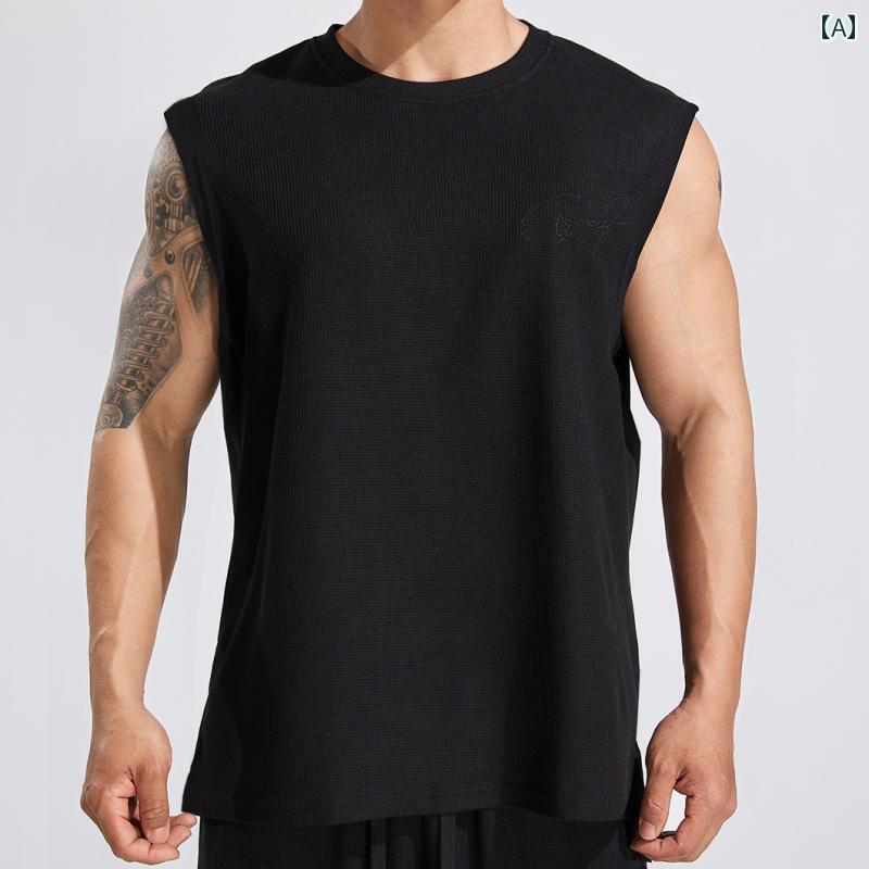 マッチョ タンクトップ メンズ トップス ノースリーブ Tシャツ ラウンドネック ゆったり 速乾 通気 スポーツ フィットネス トレーニング カジュアル シンプル 黒 ベージュ グレー 大きいサイズ