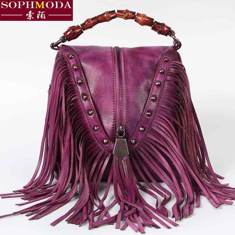 ハンドバッグ レディース 小さめ おしゃれ タッセル フリンジ ボヘミアン エスニック カジュアル お出かけ 使いやすい レトロ 牛革 ジッパー 無地 赤 紫 緑