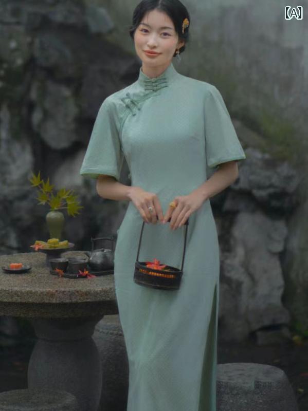 ウェディング ペアルック カップル レトロ 中国風 スタンドカラー 結婚式 写真 フォト スタジオ レディース メンズ ローブ チャイナドレス スリット おしゃれ 緑 グレー