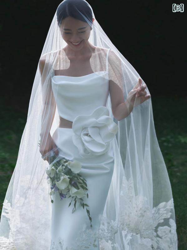 ウェディング 前撮り ワンピース 写真 フォト スタジオ 撮影 衣装 レディース 結婚式 キャミソール ハイウエスト サテン 花 白 黒 ピンク シンプル エレガント