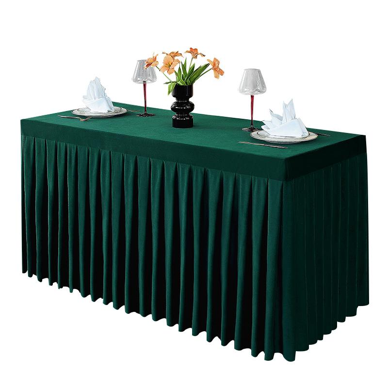 テーブルクロス おしゃれ 長方形 カバー スカート ベルベット 布 イベント 受付 応接 オフィス 会議 展示会 パーティー ホテル レストラン ダイニング 傷 汚れ 防止 保護 厚手 エレガント モダン シャンパン ワインレッド 赤