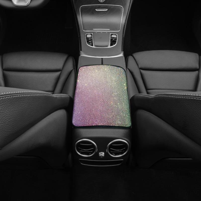 車 アームレスト カバー カー用品 肘置き クッション パッド ゴムバンド 滑り止め キラキラ ラインストーン 装飾 アクセサリー デコレーション 個性的 エレガント 黒 赤 ピンク