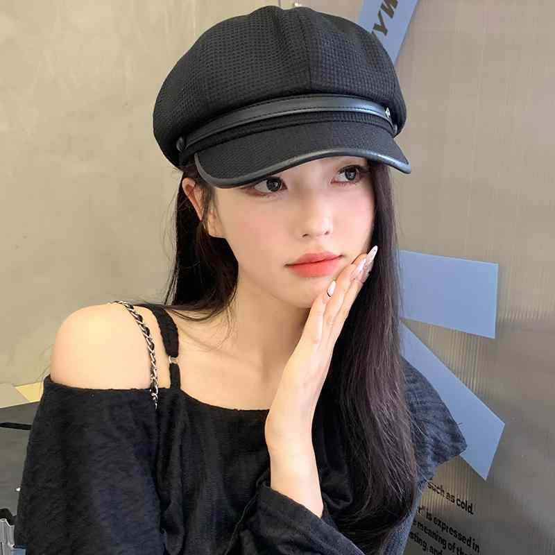 キャスケット レディース 秋冬 帽子 キャップ 小物 おしゃれ シンプル レトロ 快適 調節可能 八角形 小顔効果 装飾 黒 お出かけ ショッピング 旅行 韓国 オールシーズン