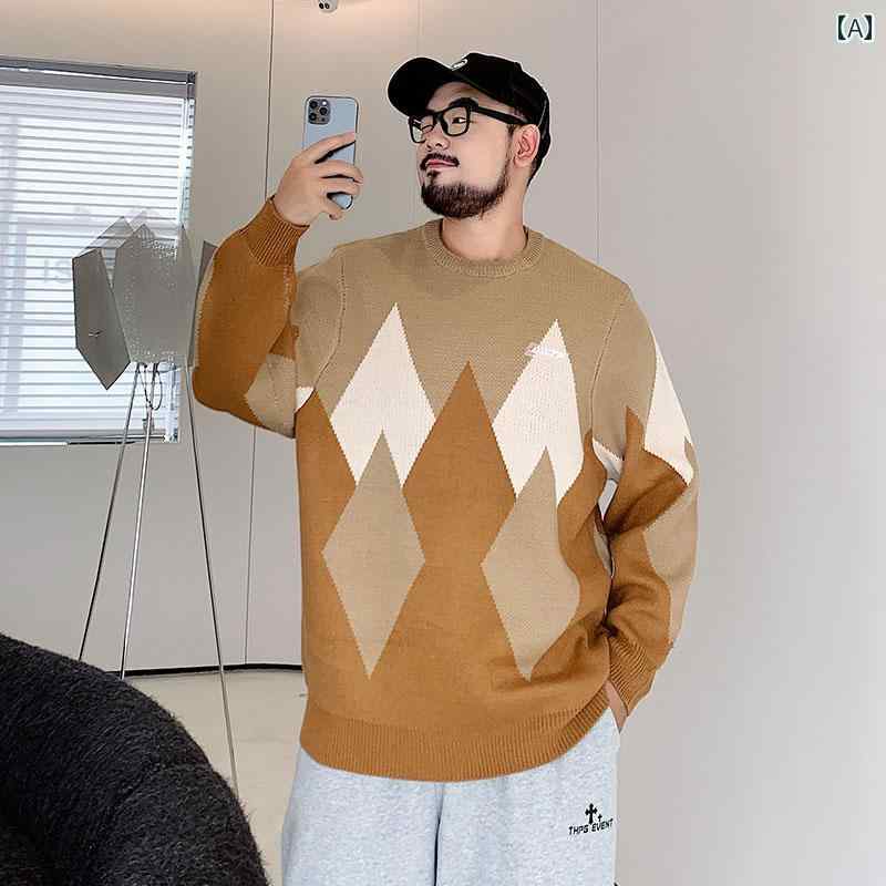 ニット メンズ おしゃれ 大きいサイズ 秋冬 プルオーバー ゆったり アーガイル柄