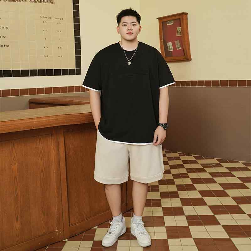 Tシャツ メンズ おしゃれ 大きいサイズ 重ね着風 立体エンボス加工 凹凸 半袖 綿 ゆったり 夏