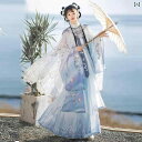 漢服 仙女 コスチューム レディース 春夏 中国風 刺繍 シフォン ケープ プリーツスカート 舞台 パフォーマンス 演劇 撮影 衣装 エレガント 青 紫 蝶柄