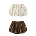 かぼちゃパンツ ベビー キッズ 女の子 ブルマ 春秋 綿 コーデュロイ 刺繍 ウエストゴム ショート ソフト かわいい うさぎ 茶色 ベージュ プレゼント
